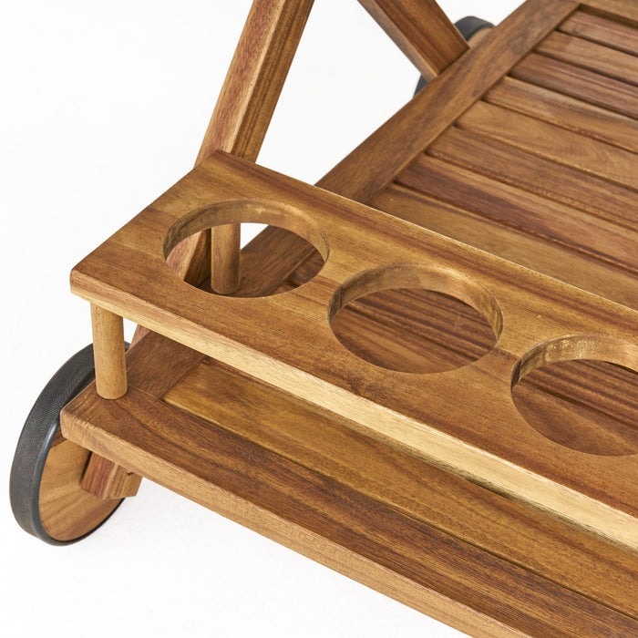 Riviera Bar Cart Stained Mobile With Wheels For Entertaining - Natural Stained