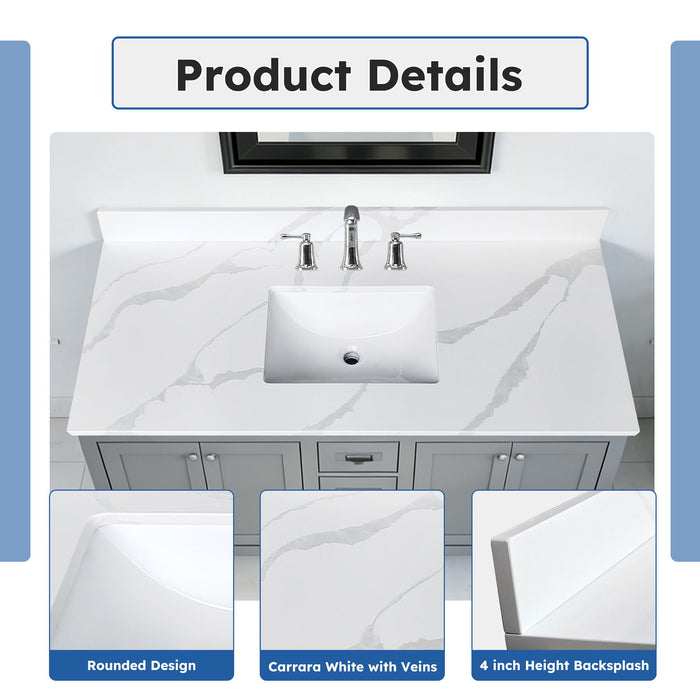 Bathroom Vanity Top With Undermount Sink, 3 Pre Drilled Holes