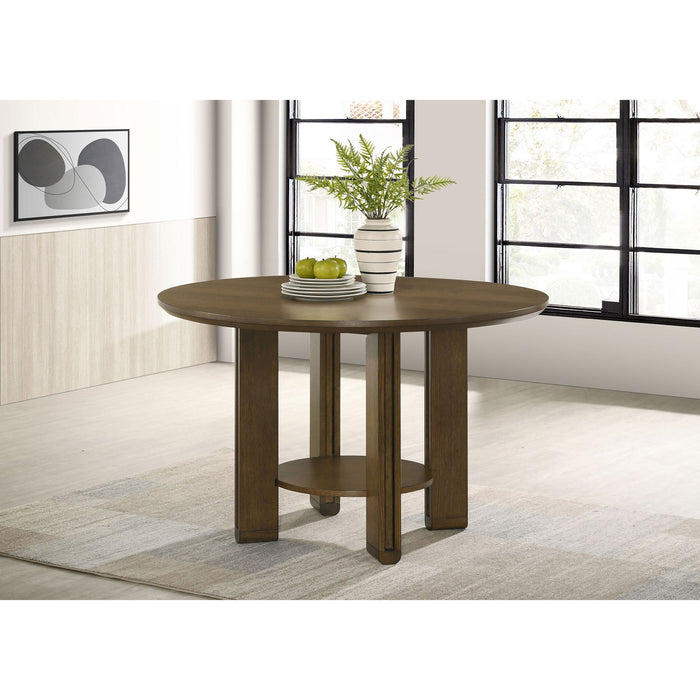 Crispin - Round Dining Table With Shelf - Brown
