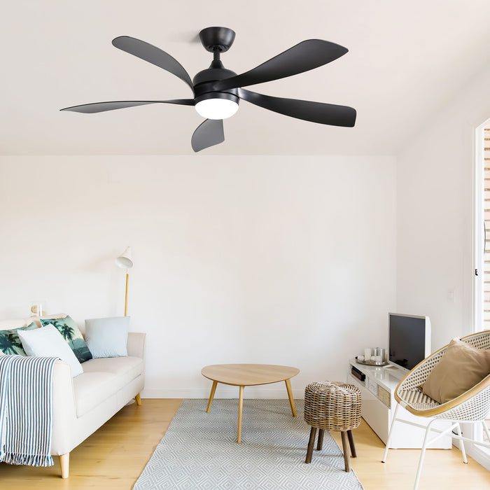 52" Low Profile Ceiling Fan With Remote Control Lights DC Motor For Patio Living Room - Black