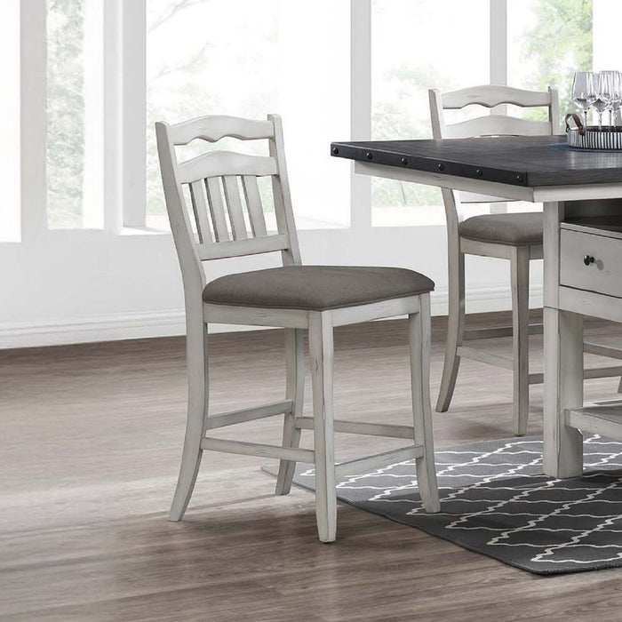 7 Piece Counter Height Dining Set With Storage Base And Ladder Back Chairs - Antique White / Gray