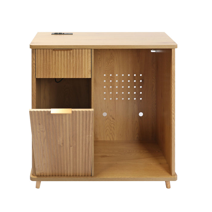 Fluted Coffee Bar Cabinet With Mini Fridge Space & Charging Station