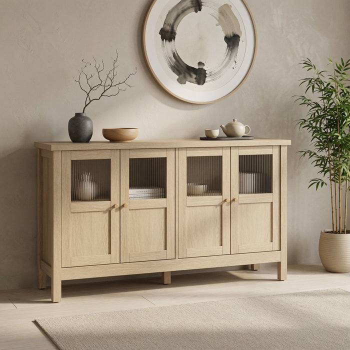Buffet Cabinet With 4 Doors, Adjustable Shelves Handles - Natural