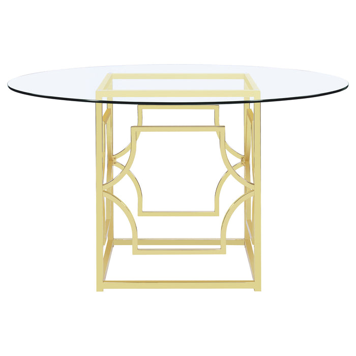 Krista - Round Glass Top Dining Table - Gold