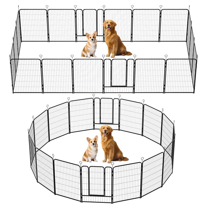 Dog Playpen, 16 Panels Pet Exercise Pen Indoor / Outdoor Fence With Anti Skid Base - Black