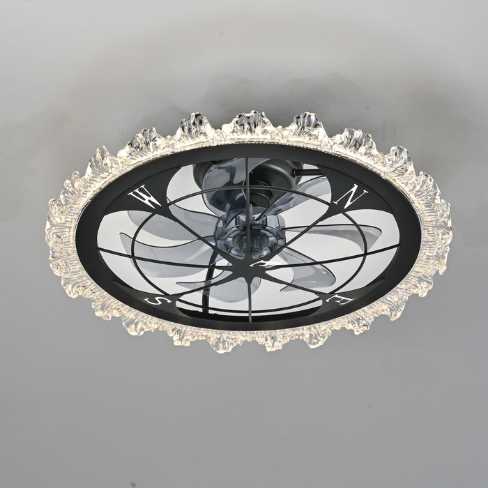 Caged Ceiling Fan With Remote Controlled Dimmable LED Lights, Flush Mount Fan, Low Profile Design - Matte Black