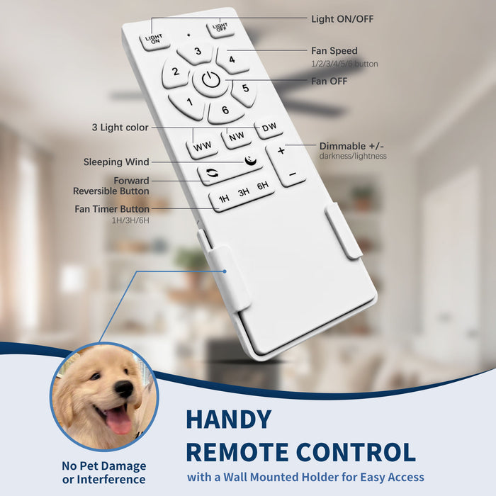 Ceiling Fan With Lights And Remote Control, Reversible DC Motor, 6 Speeds, 3 Cct Dimmable LED, Quiet Timer For Indoor - Black