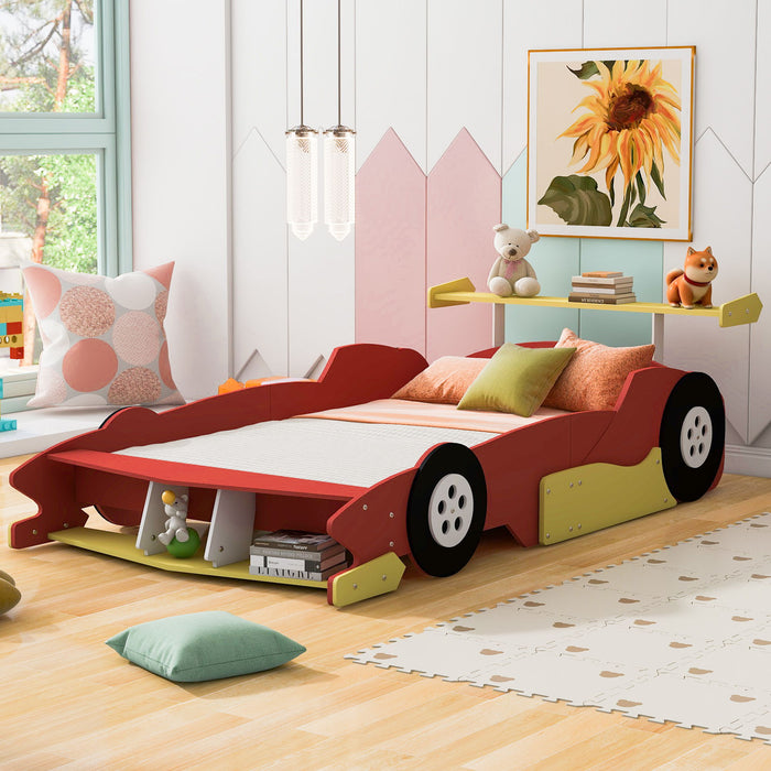 Race Car-Shaped Platform Bed With Wheels