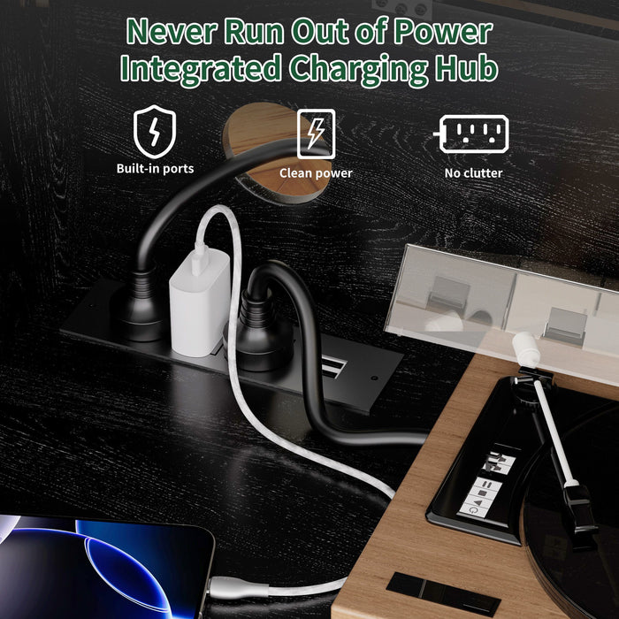 Grain Record Player Stand, Media Console With Speaker Shelf & 2 Drawers