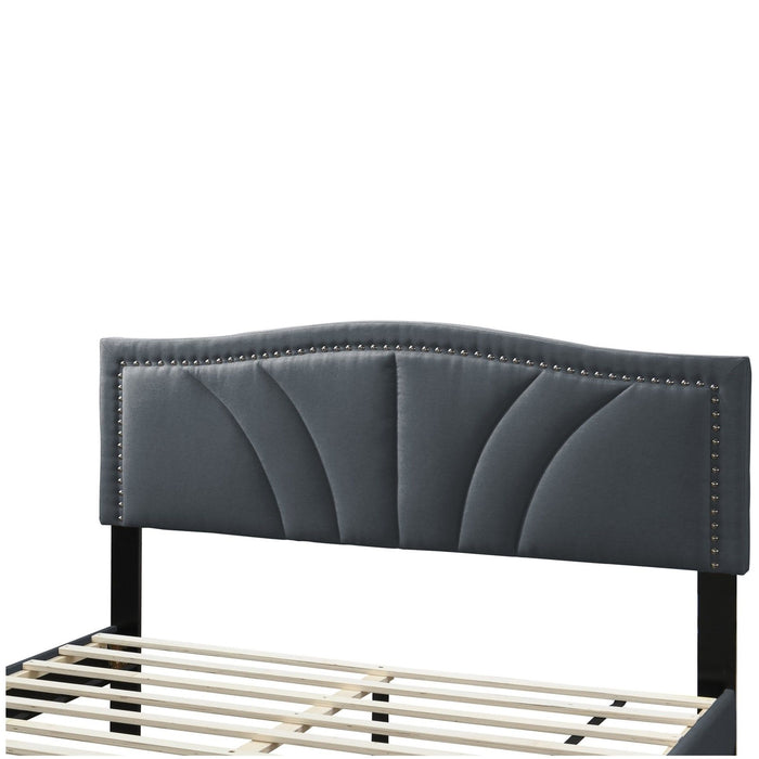 Bed With Nailhead Trim Accents, Upholstered Platform Frame