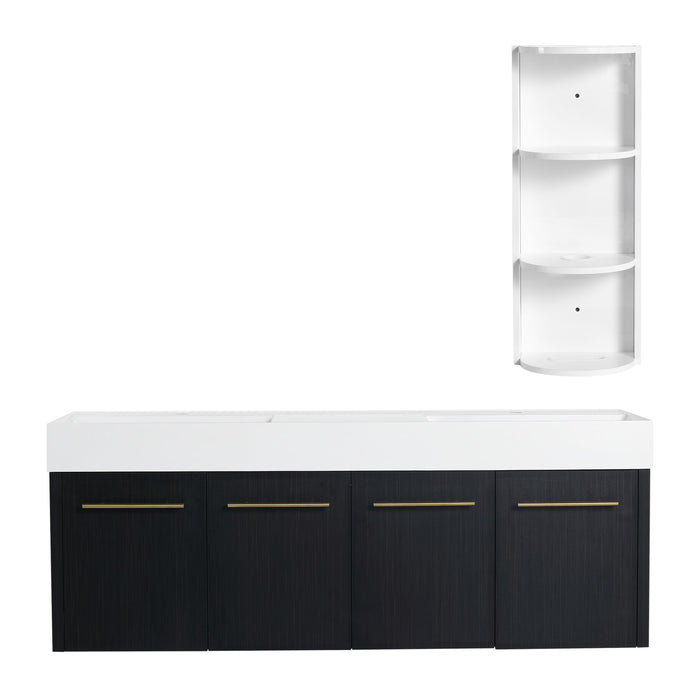 Modern Wall Mounted Bathroom Vanity With Resin Sink And Storage Rack