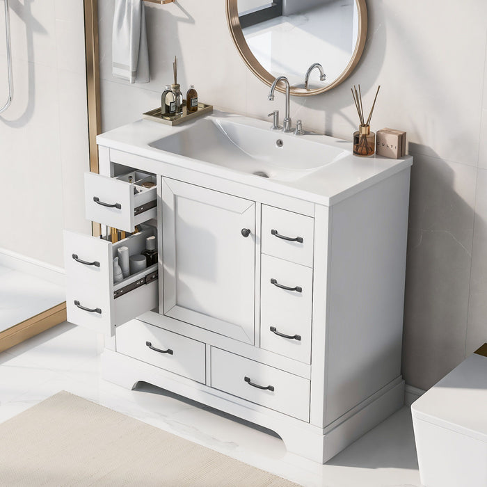 Modern Bathroom Vanity With Sink, 6 Drawers, Adjustable Shelf