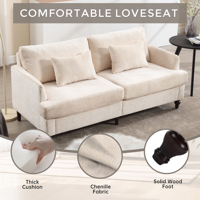 Mid Century Modern Chenille Fabric Loveseat Sofa, 2 Seat Upholstered Couch