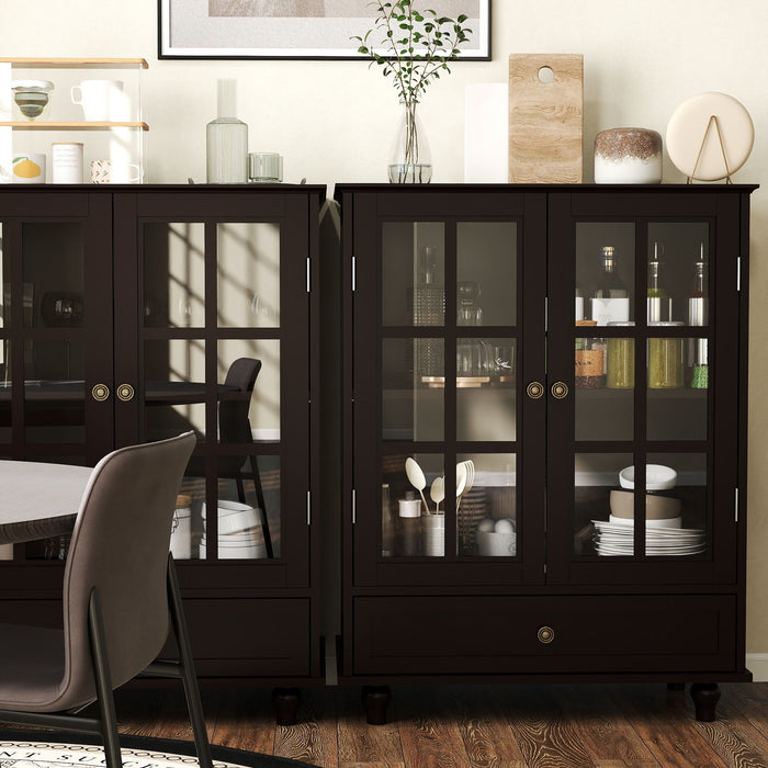 Minimalist Buffet Cabinet With Double Glass Doors And Drawer