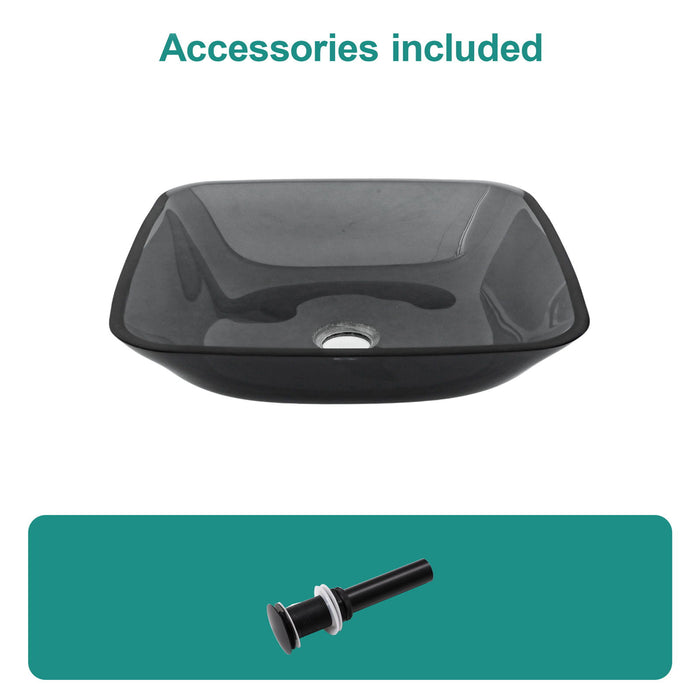 Square Vessel Sink For Bathroom, Above Counter Design With Pop Up Drain, Smooth Rounded Edges - Gray