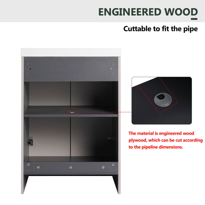 Contemporary Freestanding Bathroom Vanity With Resin Sink & Soft-Close Cabinet Doors