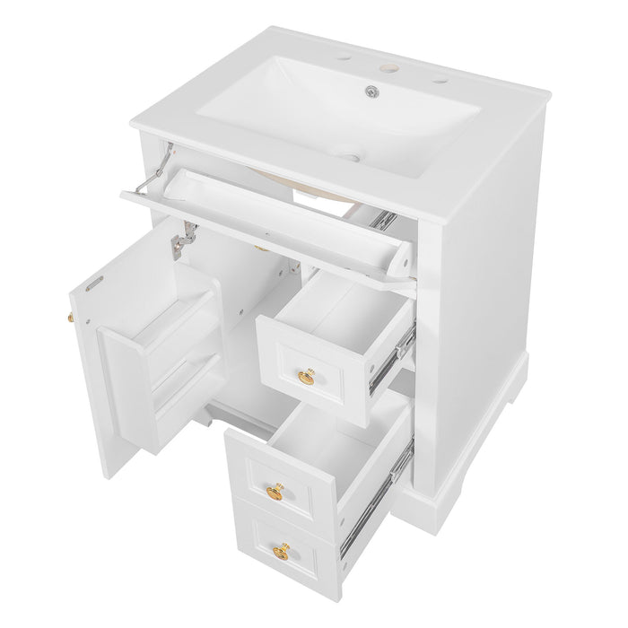 Modern Bathroom Vanity With Sink, 3 Drawers & Cabinet With 2 Tier Door Storage