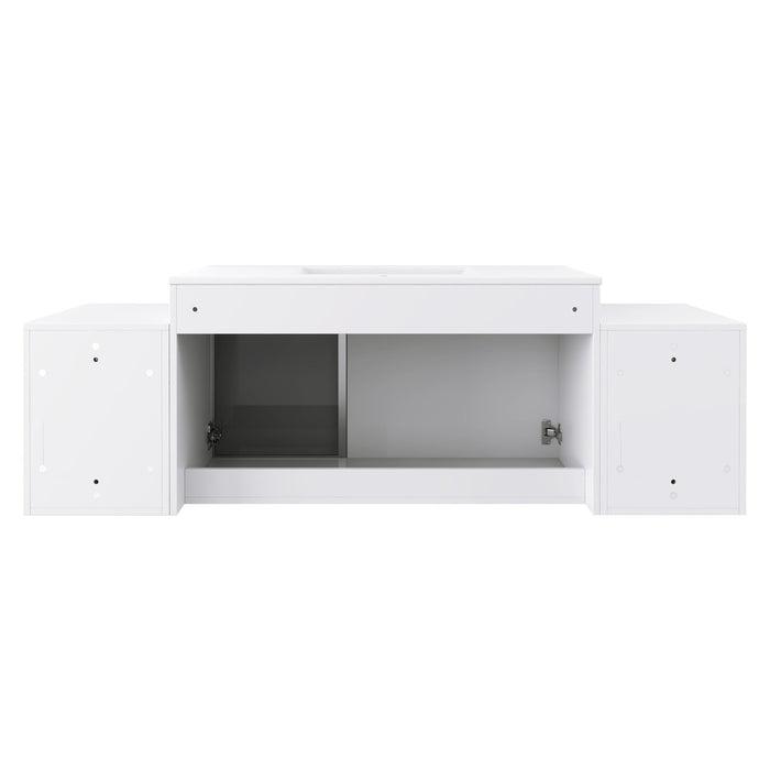 Wall Mounted Bathroom Vanity With Sink, Cabinet & Half Door