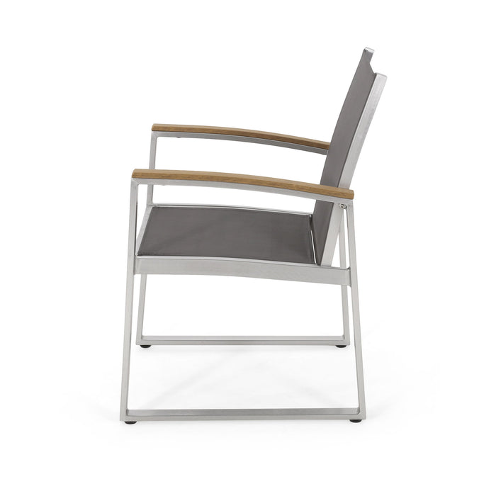 Poetic - Outdoor Dining Chair With Faux Wood Arms And Aluminum Frame (Set of 2) - Gray