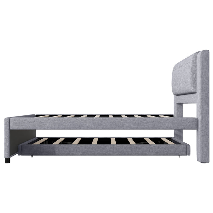 Upholstery Platform Bed With Trundle,Trundle Can Be Flat Or Erected