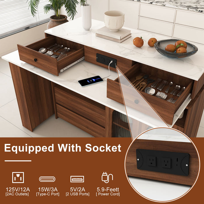 Kitchen Island With Extendable & Rotating Table