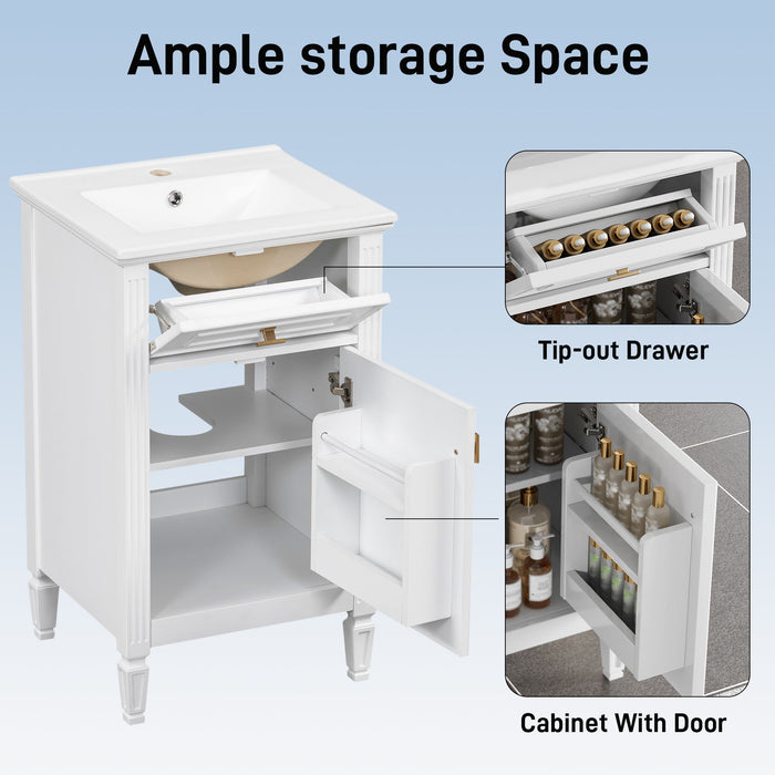 Bathroom Vanity With Sink, Adjustable Shelf, Tilt-Out Drawer