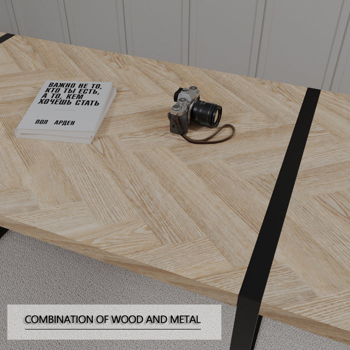 Modern Industrial Dining Table 59" Rectangular Light Wood With Metal Legs For 4 - 6 People - Natural Wood