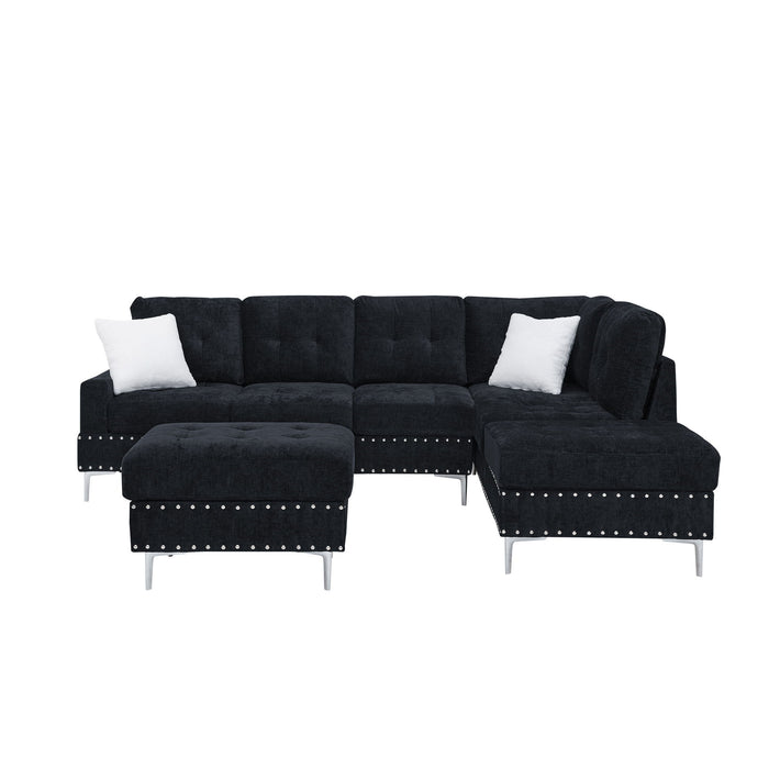 L-Shaped Sectional Sofa With Chaise And Storage Ottoman, Includes 2 Pillows