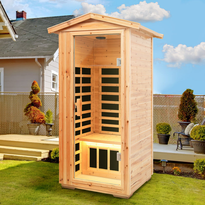 1 Person Far Infrared Old Fir Outdoor Sauna Room - Natural