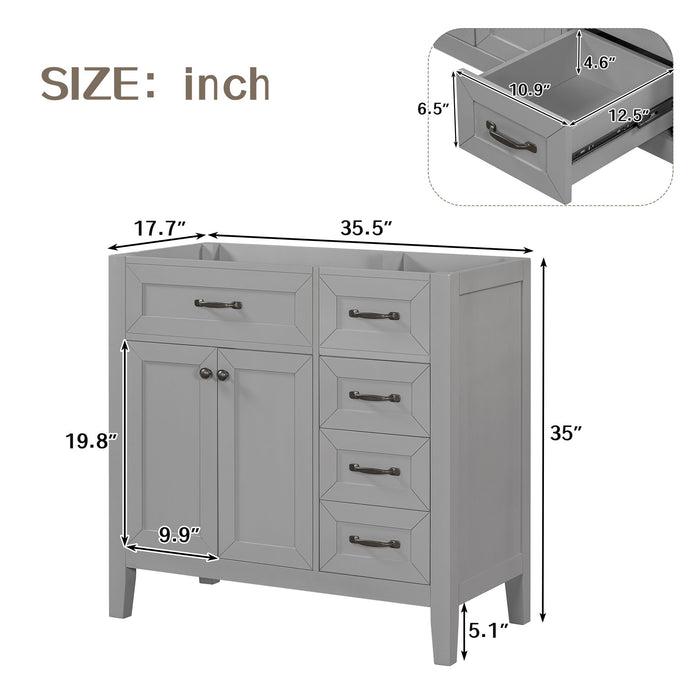 Modern Bathroom Vanity Base Only, 2 Doors And 3 Drawers