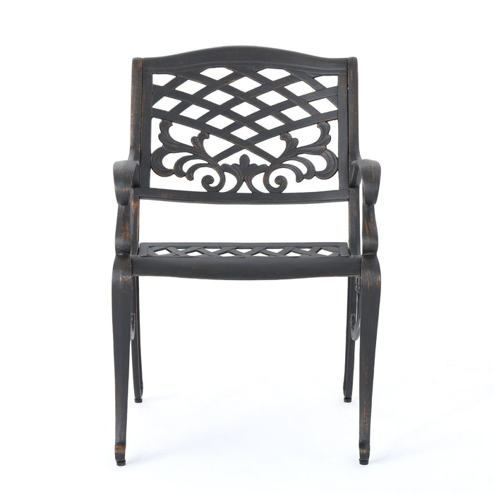 Luminea - Outdoor Aluminum Dining Chair With Scroll Design, Lattice Pattern And Cabriole Legs - Copper