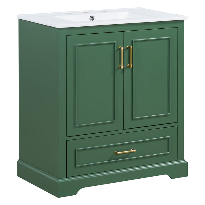 Bathroom Vanity With Sink, 1 Divided Drawer And 2 Soft Close Doors With Double Shelf