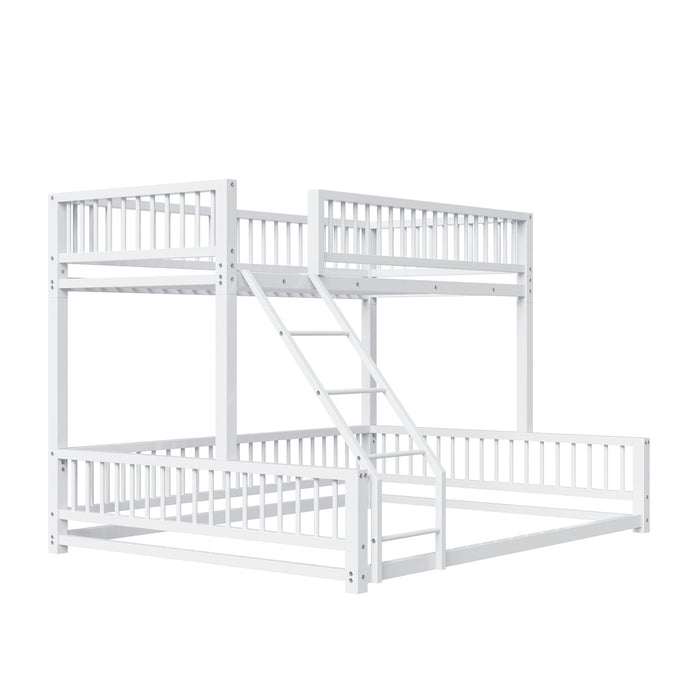 Bunk Bed Frame With Ladder And Safety Guardrails