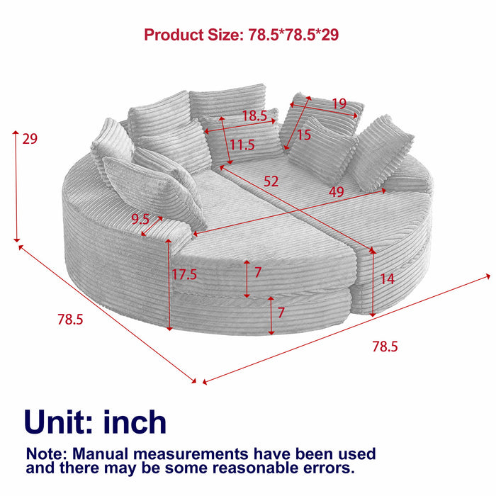 Round Oversized Sofa Bed With 5 Throw Pillows