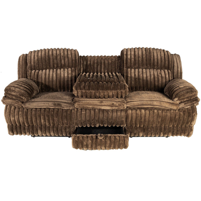 Motion Recliner Sofa With Fold-Down Table, Manual Recline, Charging Station & Cup Holders