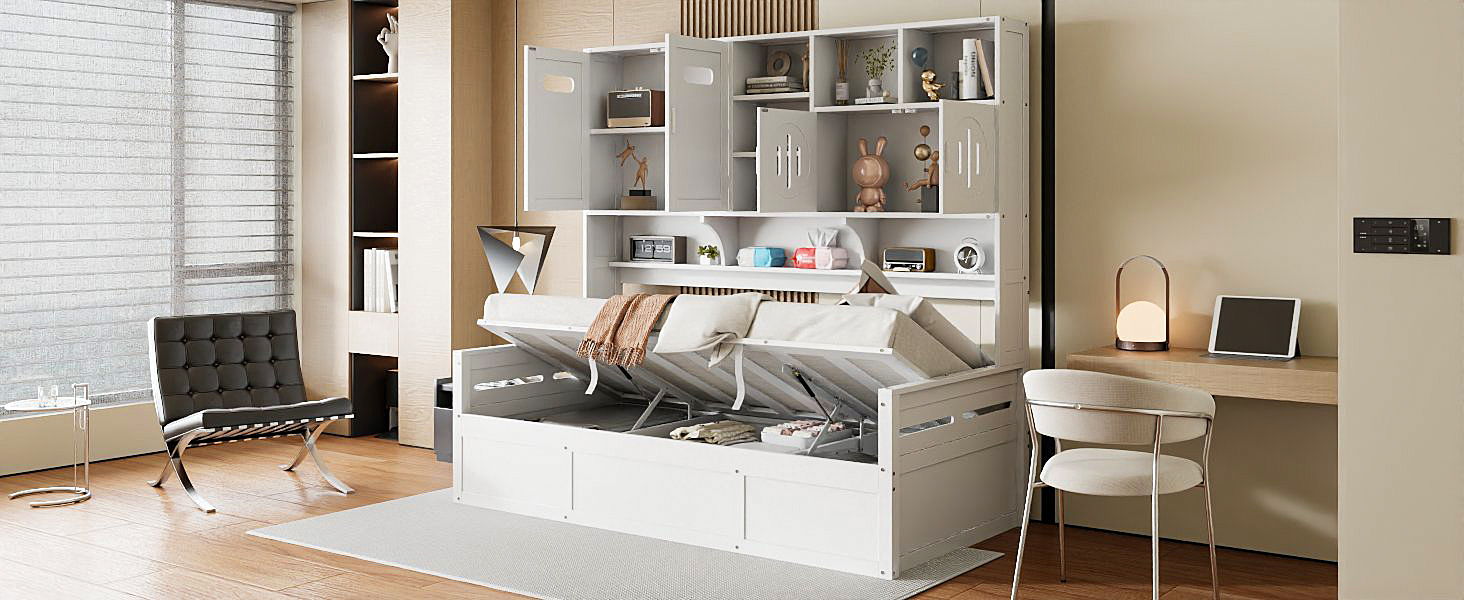 Daybed With All-In-One Cabinet And Shelf