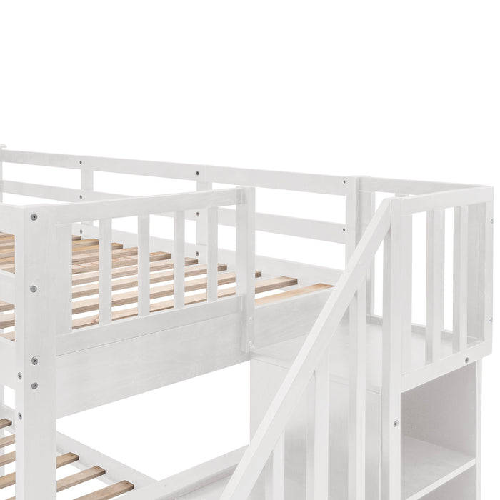 Stairway Bunk Bed With Storage And Guard Rail For Bedroom