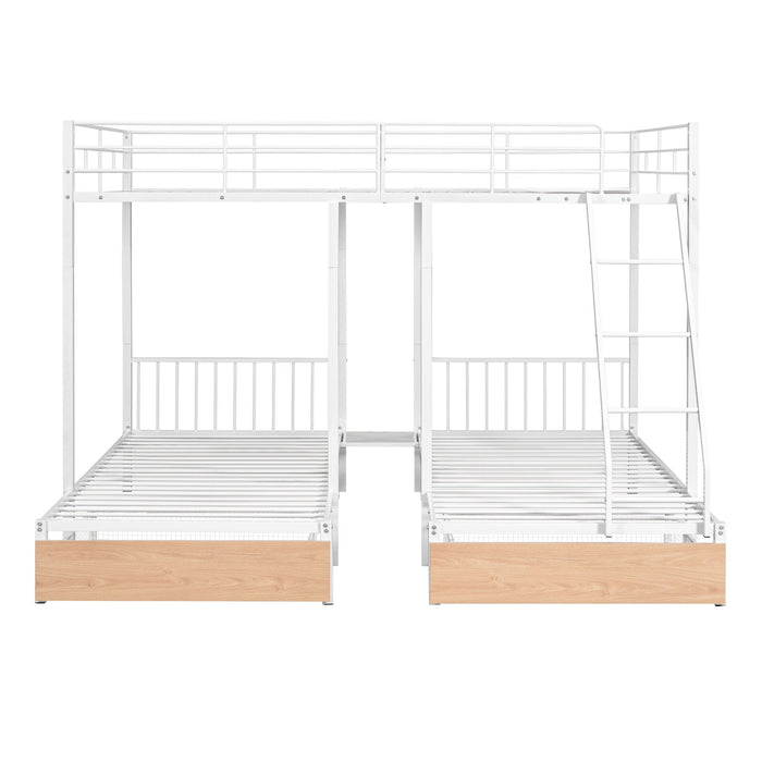 Triple Bunk Bed With Drawers And Guardrails