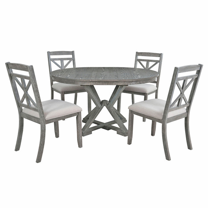 Dining Set With Extendable Round Table And 4 Upholstered Chairs