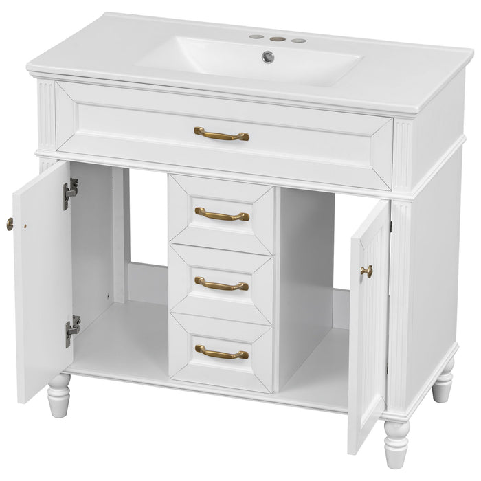 Bathroom Vanity With Sink, Flip-Out Top Drawer, Soft Close Doors, 2 Storage Drawers