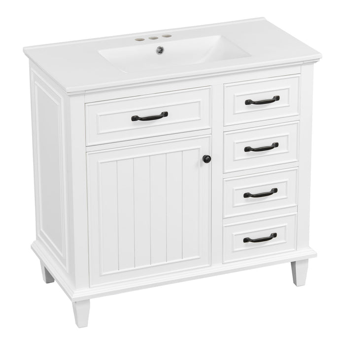 Modern Bathroom Vanity With Sink Top, Flip Drawers, Adjustable Shelf