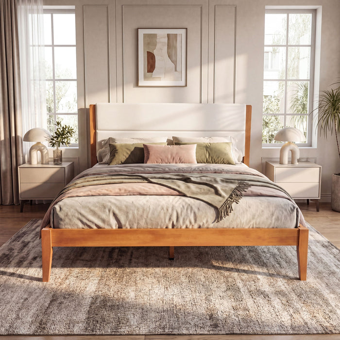 Platform Bed Frame With Upholstered Headboard, Slat Support