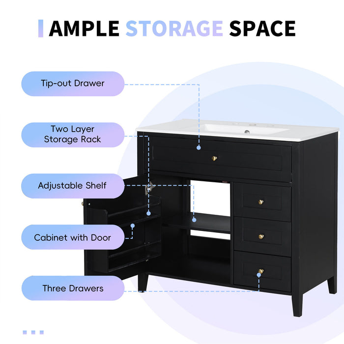 Bathroom Vanity With Sink, Cabinet With 3 Drawers And Adjustable Shelf