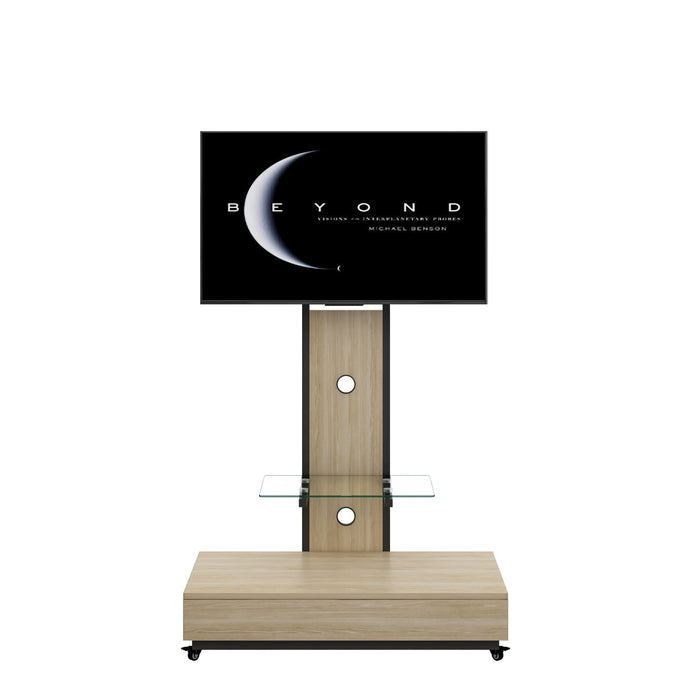 Mobile TV Cart With Push Pull Drawer, Lockable Wheels