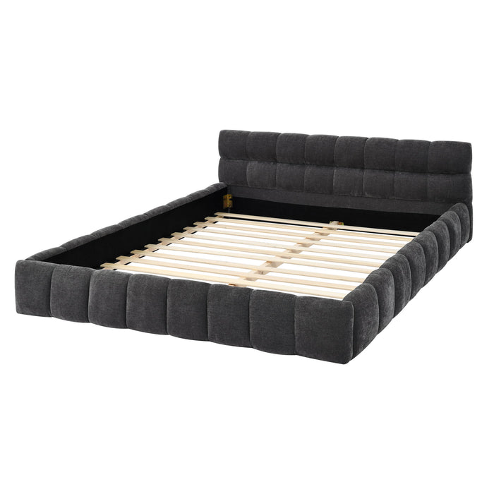 Modern Platform Bed Frame With Thick Chenille Fabric