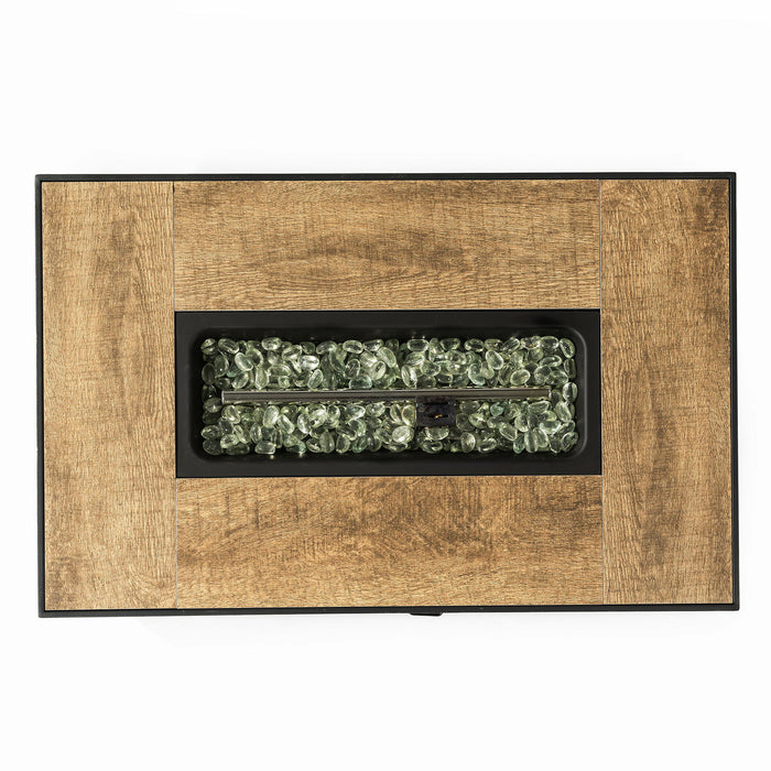 32" Propane Gas Fire Pit Table With Propane Tank Cover, 50000 Btu Rectangular Steel Fire Pit With Beautiful Wicker Base