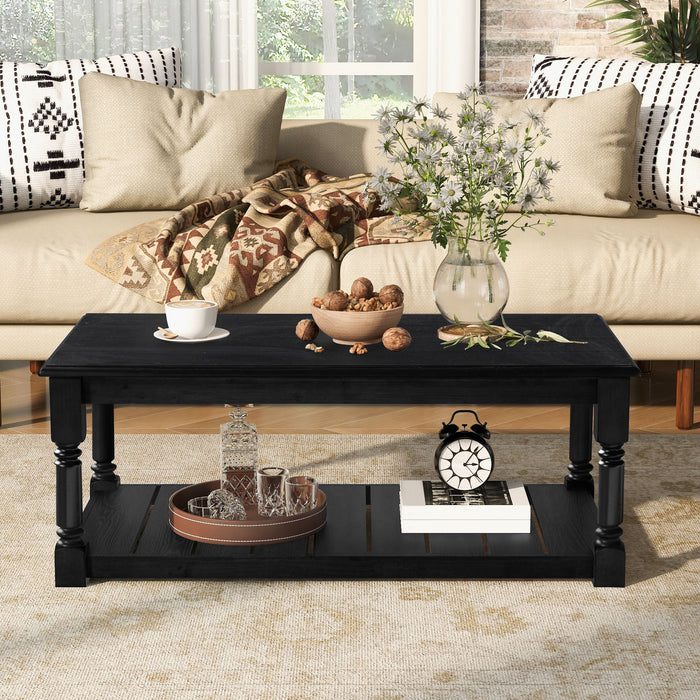 Coffee Table With Slatted Lower Shelf For Living Room