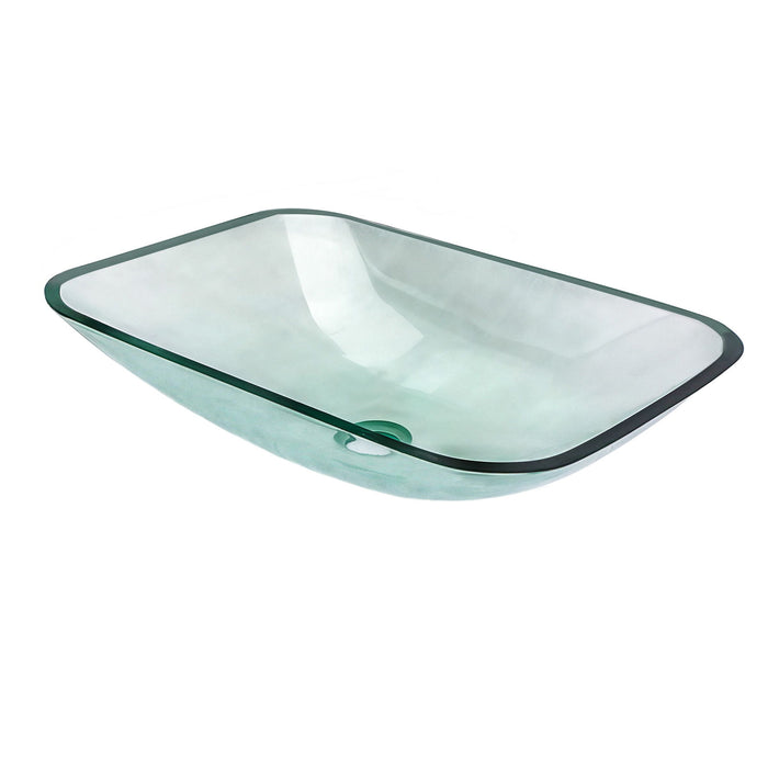 Clear Vessel Sink Rectangle Above Counter Bathroom Basin With Pop Up Drain, No Faucet - Clear