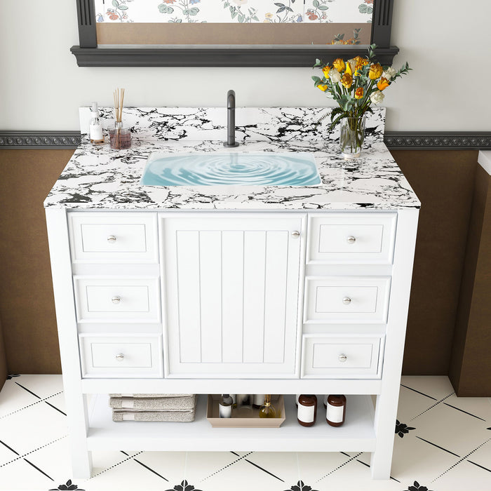 Bathroom Vanity Set With 3 Drawers And Storage Cabinet, Single Faucet Hole - White