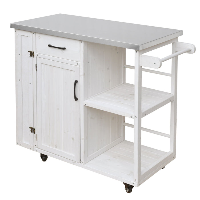 Outdoor Kitchen Island Prep Station With Lockable Wheels, Ample Storage, Towel & Spice Racks